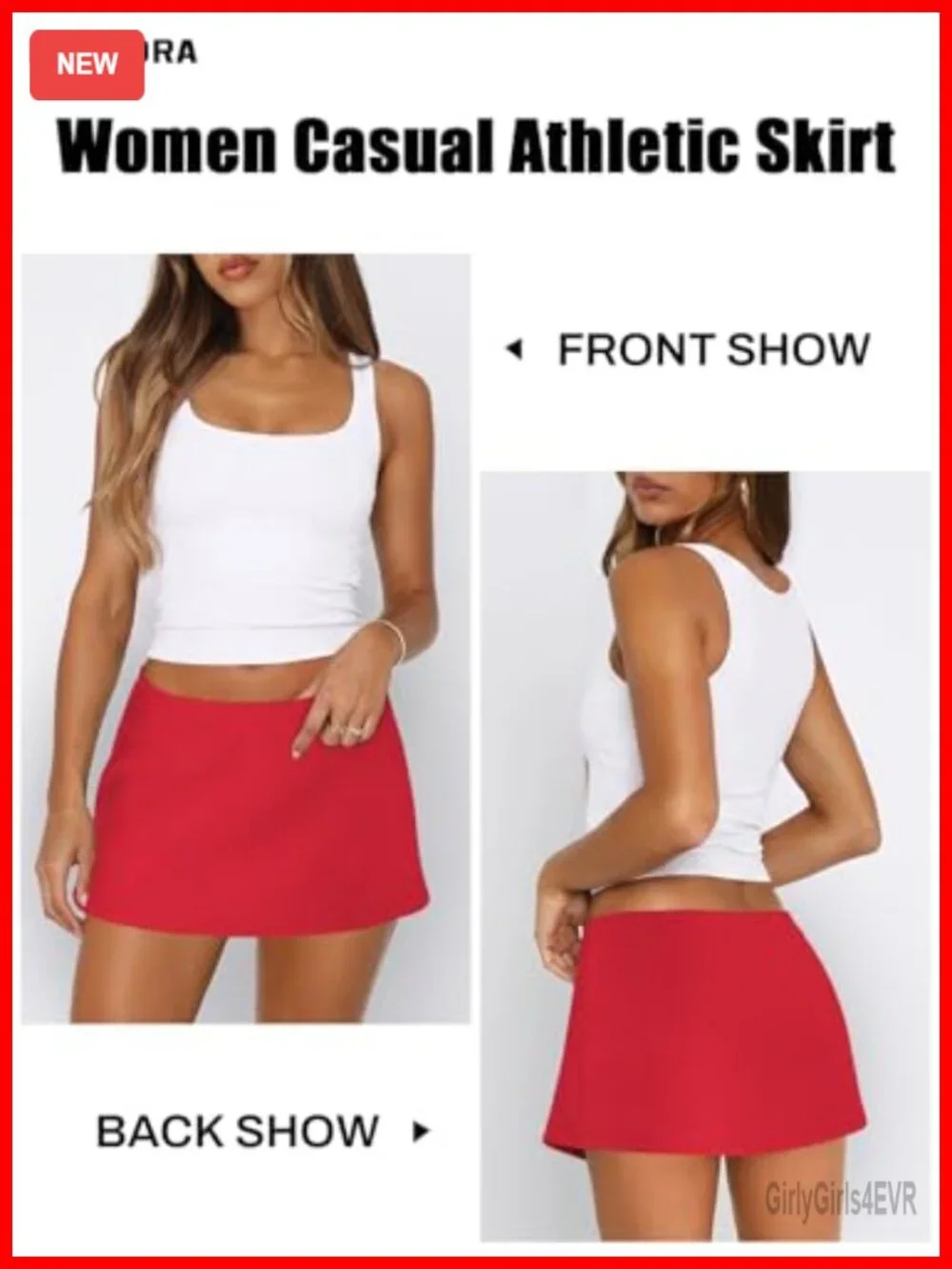 Women's A-Line Mini Skort with Built-In Shorts, Low Rise, Stretch Viscose,
